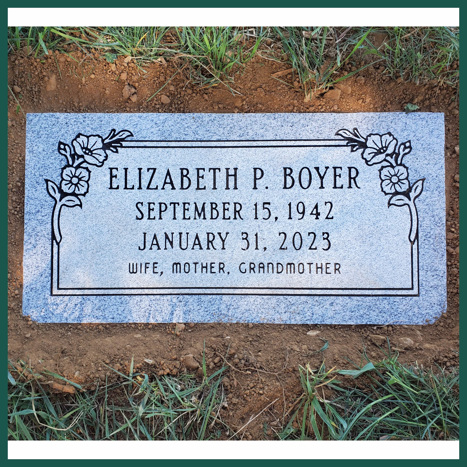 Image of a headstone on Tegeler's website