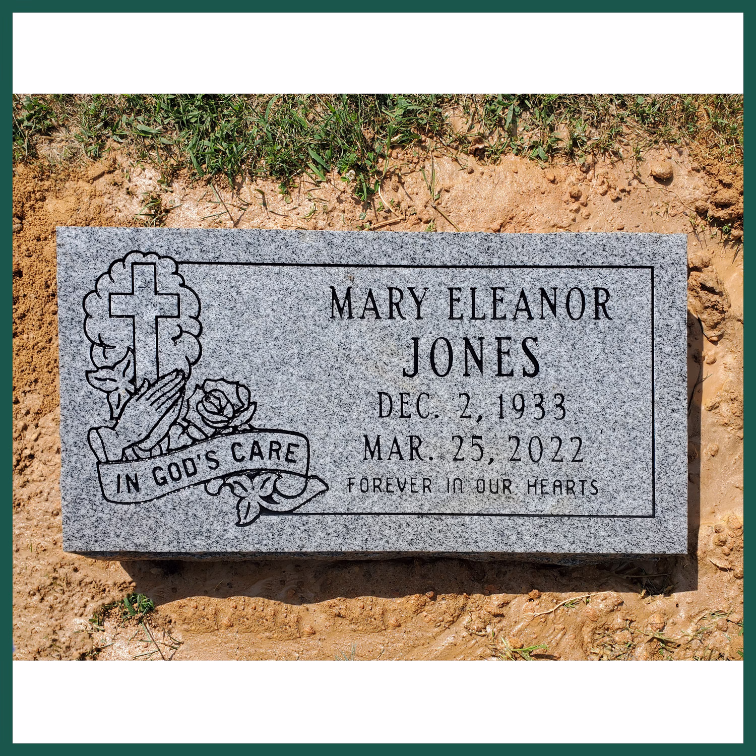 Image of a headstone on Tegeler's website