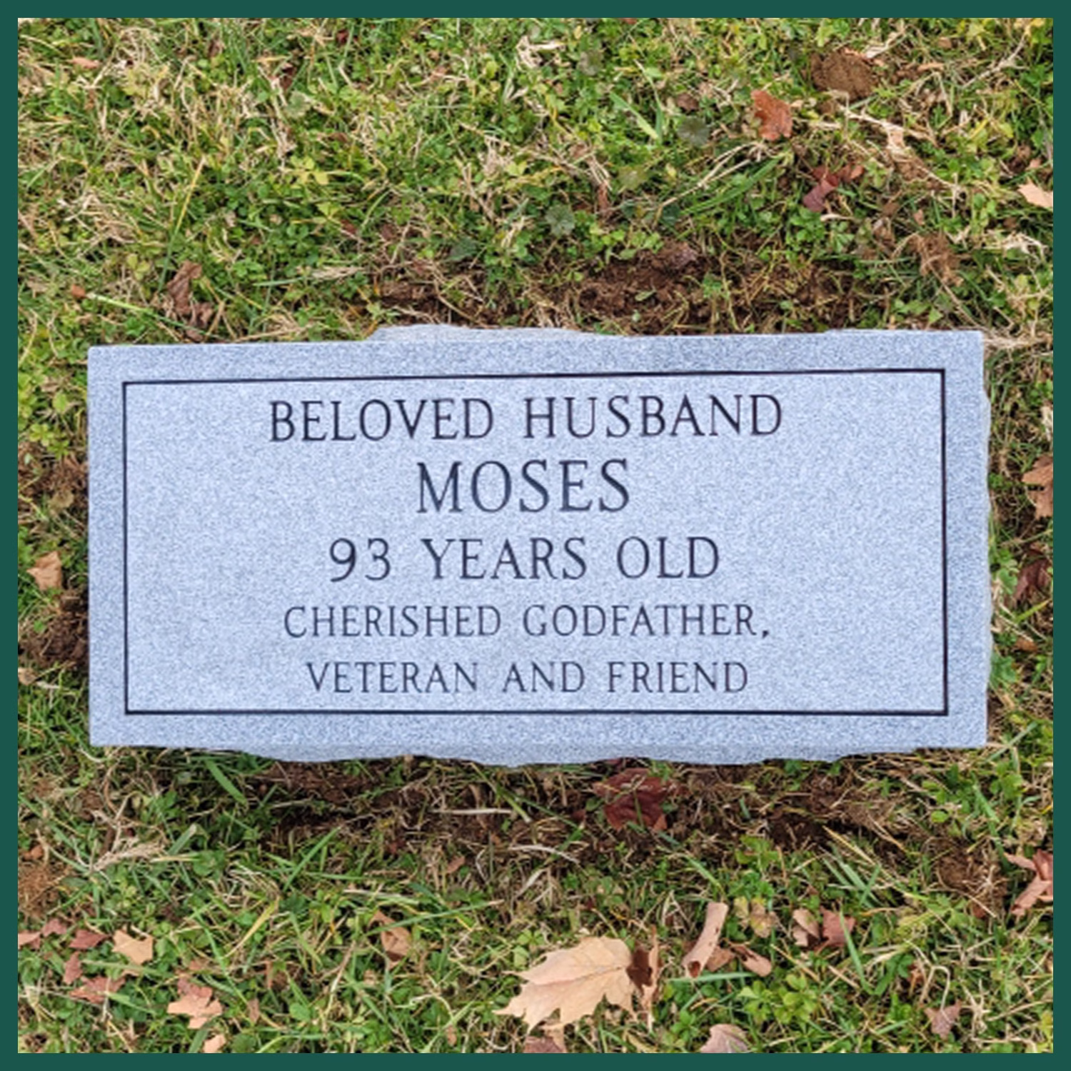 Image of a headstone on Tegeler's website