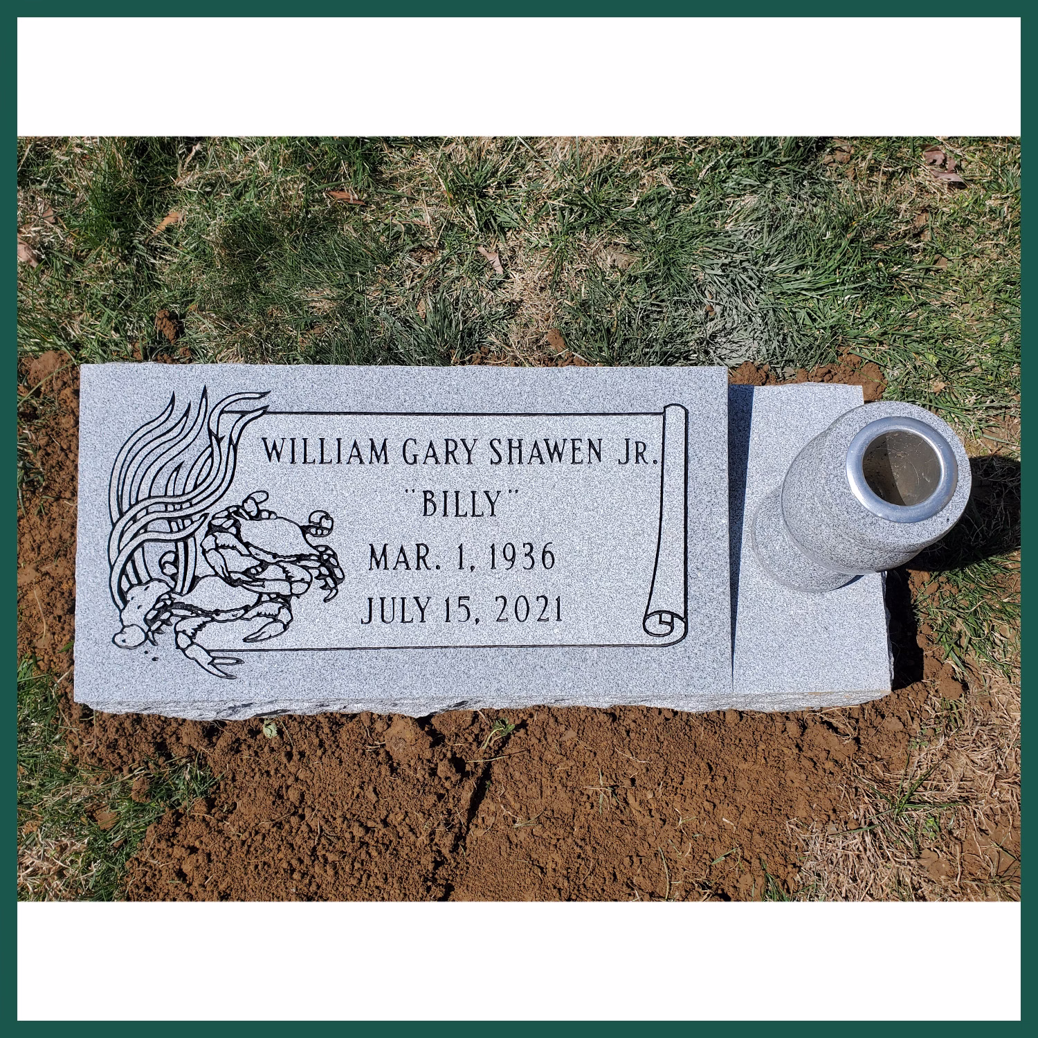 Image of a headstone on Tegeler's website