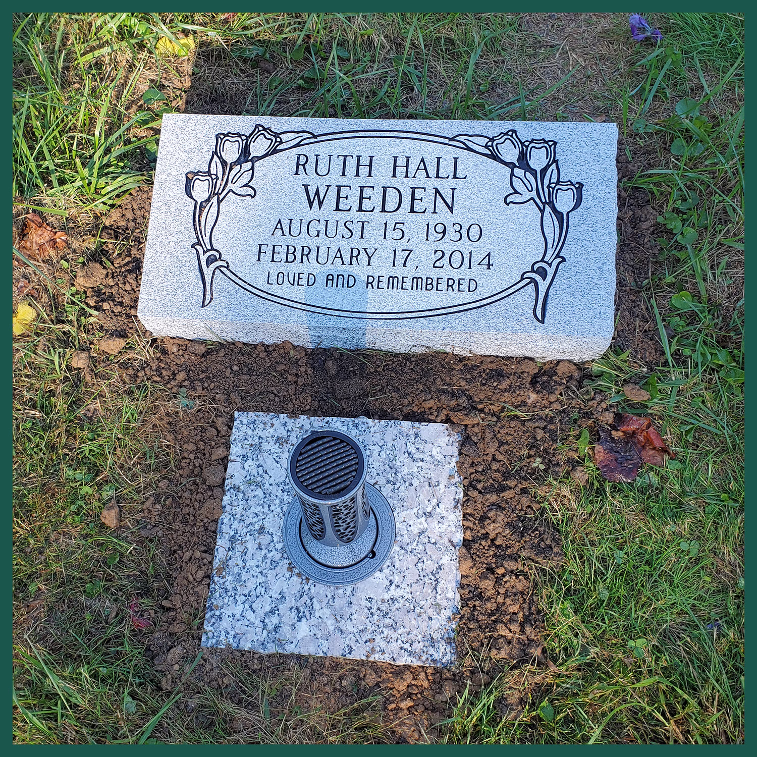 Image of a headstone on Tegeler's website